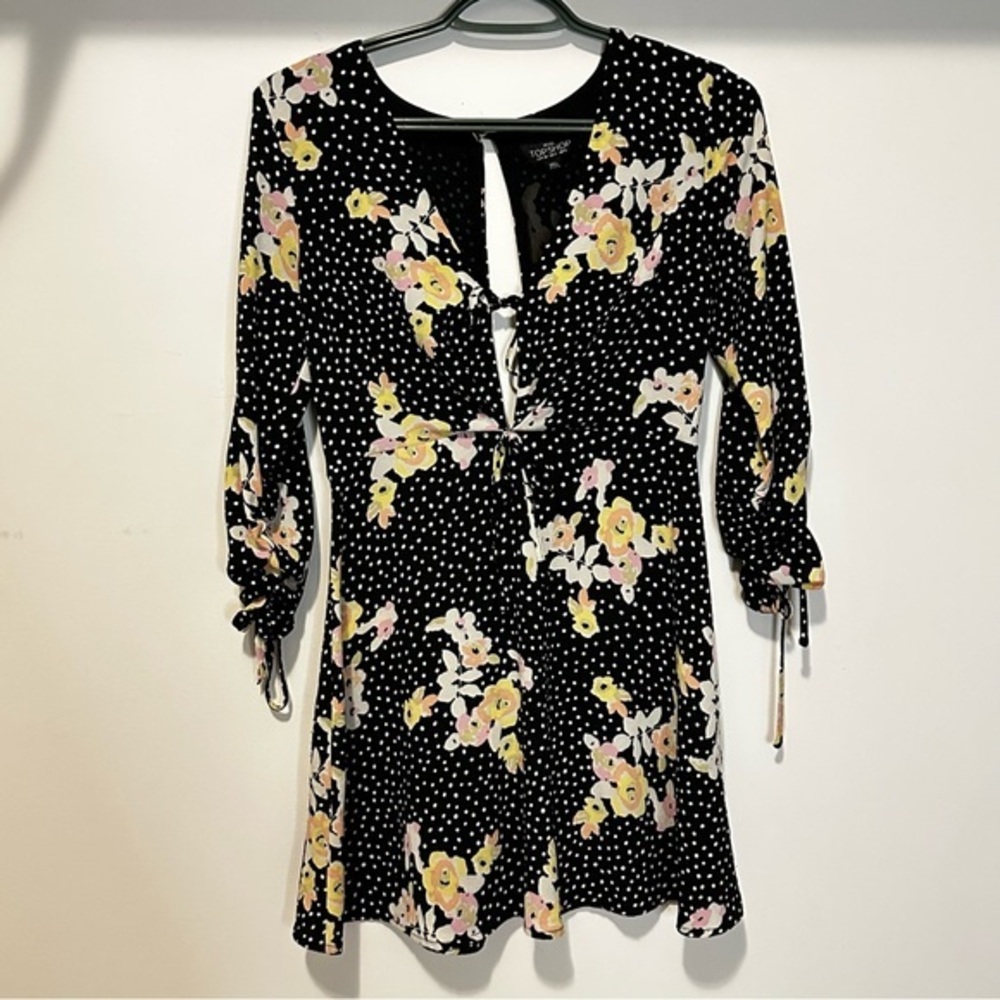 Topshop Black Floral Long Sleeve Dress